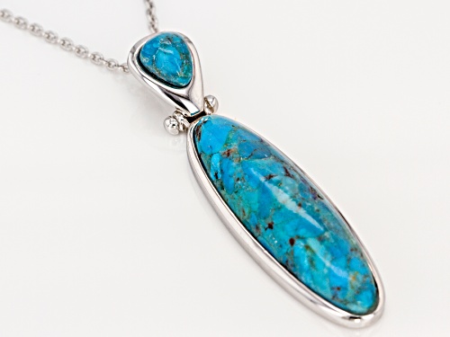 35x10mm And 7x6mm Turquoise Rhodium Over Sterling Silver Pendant With Chain