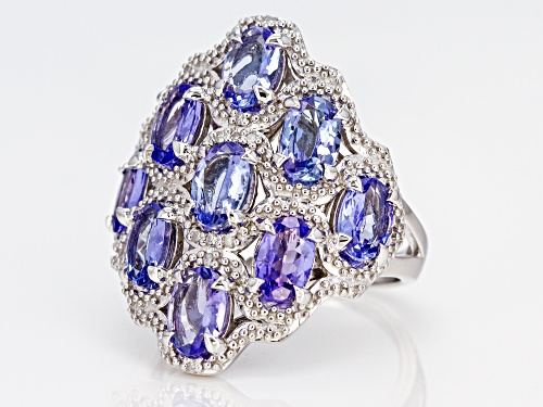 3.44ctw Tanzanite With .03ctw Diamond Accent Rhodium Over Sterling Silver Ring - Size 8