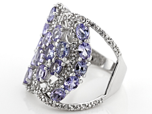 2.58ctw Oval Tanzanite With .42ctw Round Zircon Rhodium Over Sterling Silver Ring - Size 5