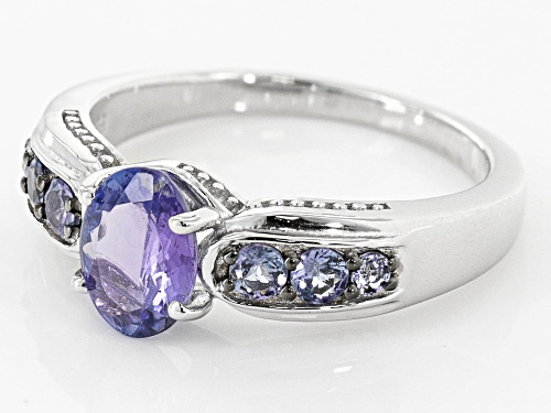 1.28ctw oval and round tanzanite rhodium over sterling silver ring - Size 8