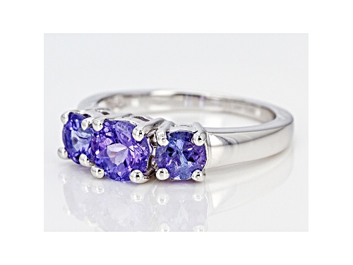 1.65ctw Tanzanite Rhodium Over Sterling Silver 3-Stone Ring - Size 6