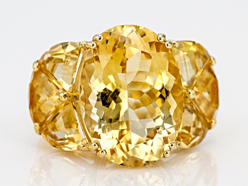 9.77ct Oval & 3.31ctw Fancy Shape Citrine 18k Yellow Gold Over Sterling Silver Ring - Size 6