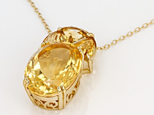 9.77ct Oval & 1.65ctw Fancy Shape Citrine 18k Yellow Gold Over Silver Pendant W/ Chain