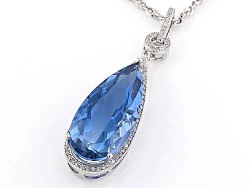 14.45ct Color Change Blue Fluorite And .64ctw White Zircon Rhodium Over Silver Pendant With Chain