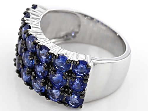 4.34CTW ROUND NEPALESE KYANITE RHODIUM OVER STERLING SILVER RING - Size 10