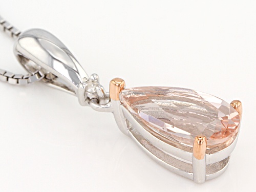 1.12ct Pear Shape Morganite And .01ct Round White Single Diamond Accent Silver Pendant With Chain