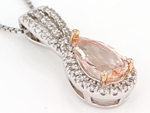 1.12ct Pear Shape Morganite And .32ctw Round White Zircon Sterling Silver Pendant With Chain