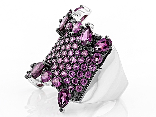 4.66ctw Pear Shape And Round Raspberry Rhodolite Rhodium Over Sterling Silver Ring - Size 8