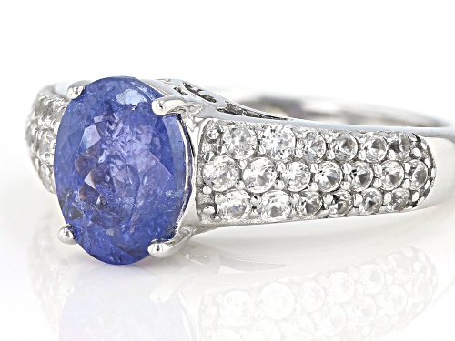 1.70ct Oval Tanzanite And .88ctw Round White Zircon Sterling Silver Ring - Size 8