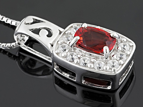 .65ct Rectangular Cushion Red Labradorite And .51ctw Round White Zircon Silver Pendant With Chain