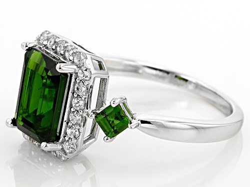 2.71ctw Emerald Cut And Square Russian Chrome Diopside With .54ctw Round White Zircon Silver Ring - Size 12