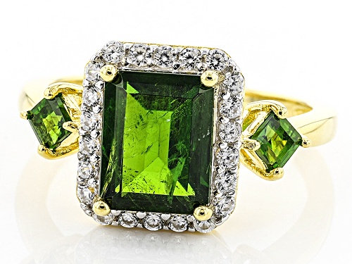2.71ctw Emerald Cut & Square Russian Chrome Diopside, .54ctw White Zircon 18k Gold Over Silver Ring - Size 11