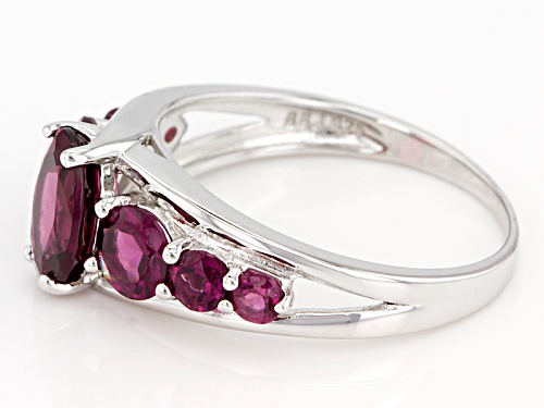 2.47ctw Oval And Round Raspberry color Rhodolite Sterling Silver 7-Stone Ring - Size 12
