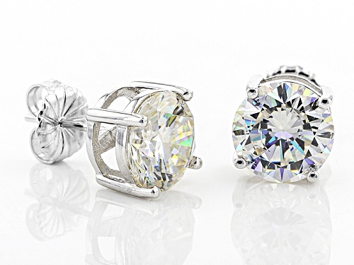 7.34ctw Round Strontium Titanate Solitaire Rhodium Over Sterling Silver Stud Earrings