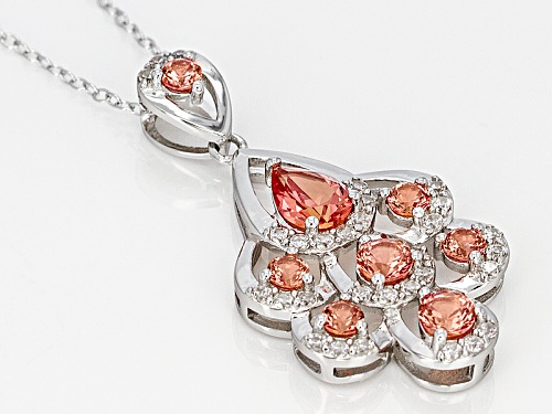 2.01ctw Lab Created Padparadscha Sapphire With .65ctw White Zircon Silver Pendant With Chain
