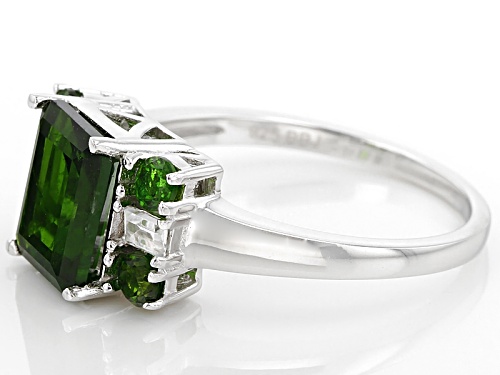2.80ctw Emerald Cut And Round Russian Chrome Diopside And .21ctw White Zircon Silver Ring - Size 6