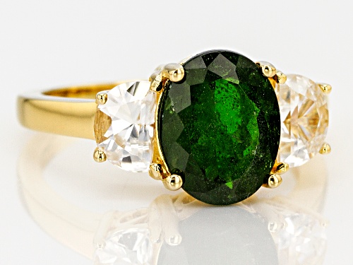 2.65CT OVAL RUSSIAN CHROME DIOPSIDE WITH 1.31CTW ZIRCON 18K YELLOW GOLD OVER STERLING SILVER RING - Size 8