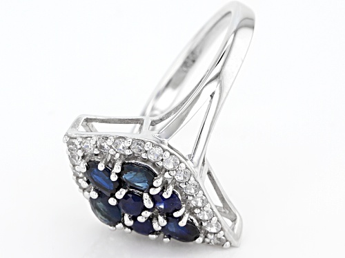 1.23ctw Oval And Round Blue Kanchanaburi Sapphire With .47ctw Round White Zircon Silver Ring - Size 12