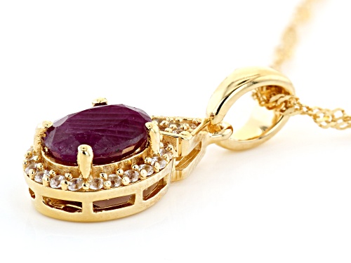 2.41ct oval Indian Ruby with .32ctw zircon 18k yellow gold over sterling silver pendant w/ chain