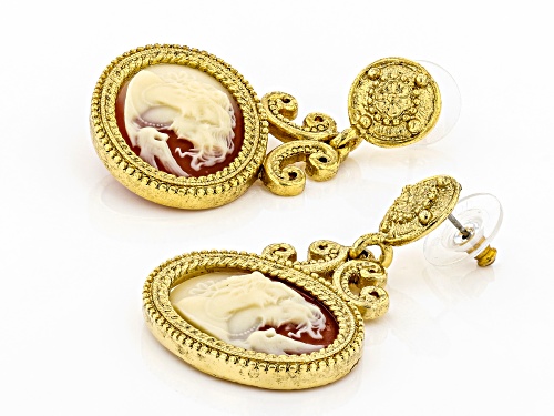 1928 Jewelry® Red & White Resin Gold-Tone Cameo Twin Muse Drop Earrings