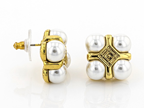 1928 Jewelry® White Pearl Simulant Gold-Tone Button Earrings
