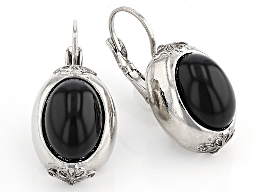 1928 Jewelry® Oval Black Crystal Silver-Tone Drop Earrings