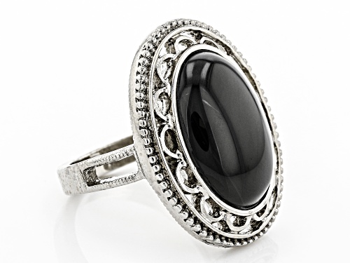 1928 Jewelry® Oval Black Crystal Silver-Tone Ring - Size 7