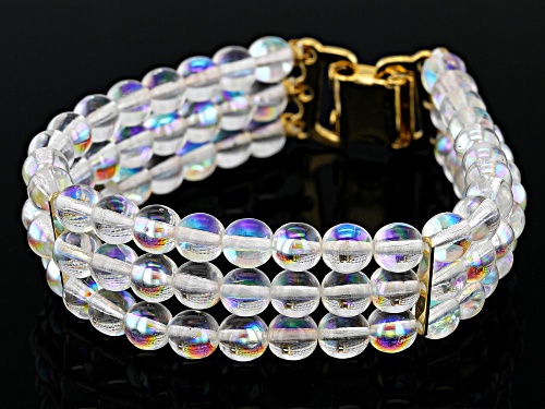 1928 Jewelry® 6mm Glass Beads Gold-Tone Aurora Borealis 3 Strand Bracelet - Size 8