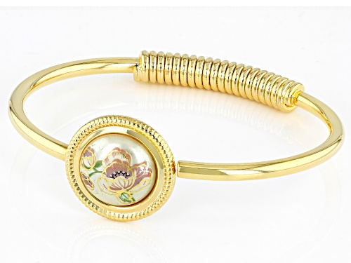 1928 Jewelry® Pearl Simulant Gold-Tone Floral Design Bracelet - Size 6.75