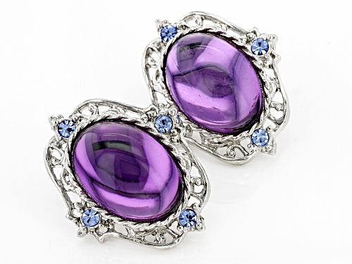 1928 Jewelry® Purple Crystal & Blue Glass Accents Silver-Tone Button Earrings