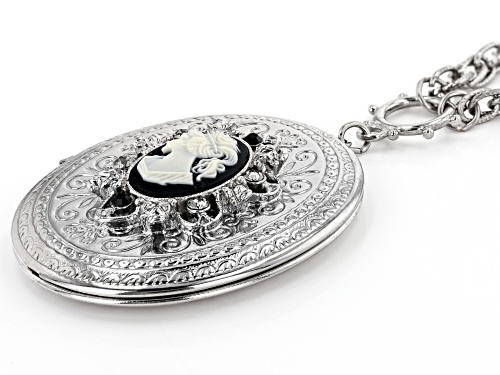 1928 Jewelry® Oval Black & White Resin Silver-Tone Cameo Locket Necklace