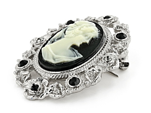 1928 Jewelry® 25x18mm Oval Black & White Resin Silver-Tone Cameo Brooch