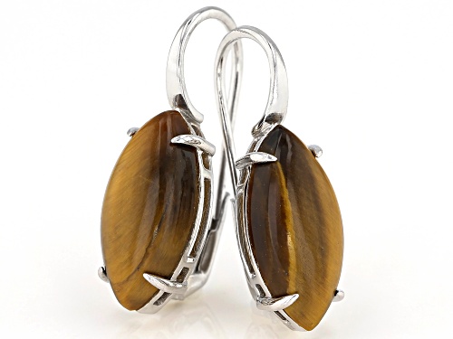 20x10mm Tiger's Eye Rhodium Over Sterling Silver Earrings