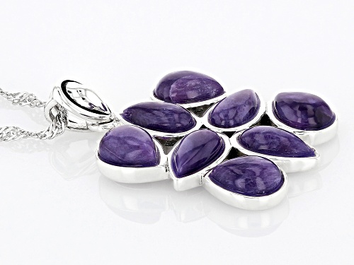 Pear-shaped Cabochon Charoite Rhodium Over Sterling Silver Pendant With Chain