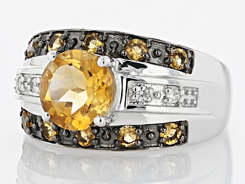 1.92ctw Citrine and 0.07ctw White Zircon Rhodium Over Sterling Silver Ring - Size 8