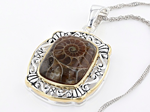 20x14mm Ammonite Shell Rhodium & 18k Yellow Gold Over Silver Two-Tone Enhancer With Chain