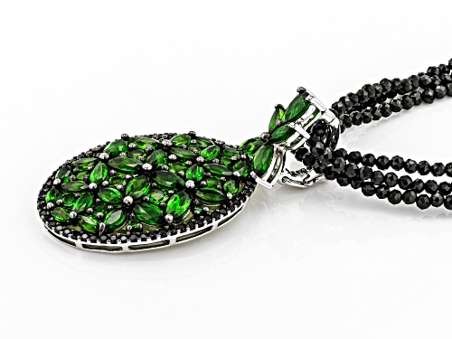 7.76ctw Russian Chrome Diopside & Spinel Rhodium Over Silver Enhancer With Bead Strand Necklace