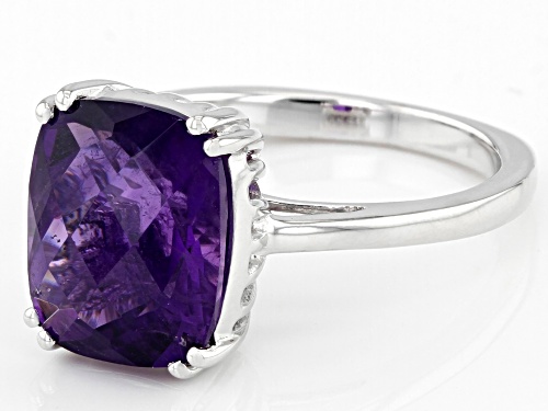 4.05ct Cushion Checkerboard Cut African Amethyst Rhodium Over Sterling Silver Solitaire Ring - Size 7