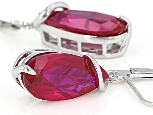 6.80ctw Pear shape Lab Created Ruby Rhodium Over Sterling Silver Dangle Earrings