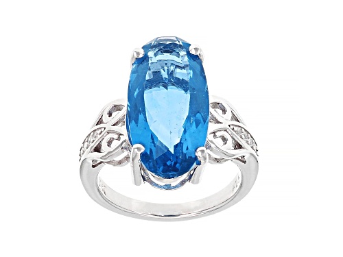 8.42ctw Blue Color Change Fluorite and 0.07ctw Lab White Sapphire Rhodium Over Sterling Silver Ring - Size 6