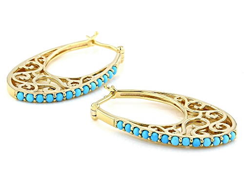 2mm Round Sleeping Beauty Turquoise 18k Yellow Gold Over Sterling Silver Hoop Earrings