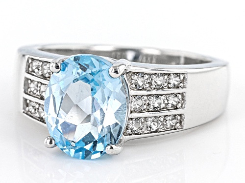 2.80ct Glacier Topaz™ And 0.22ctw White Topaz Rhodium Over Sterling Silver Ring - Size 8