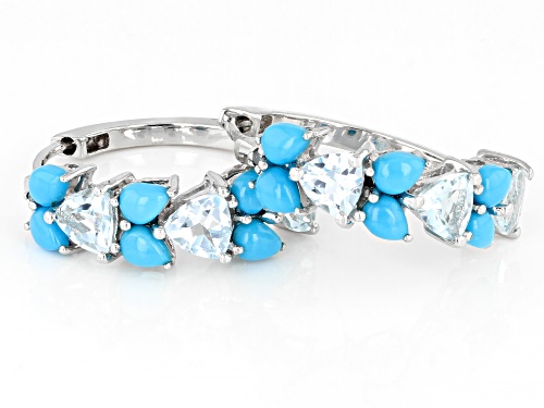 2.00ctw Glacier Topaz™ With Turquoise & .02ctw Blue Diamond Accent Rhodium Over Silver Earrings