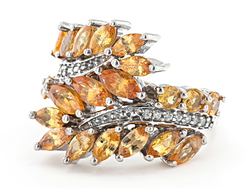 3.41ctw Mixed Shape Spessartite With 0.18ctw Round White Zircon Rhodium Over Sterling Silver Ring - Size 9