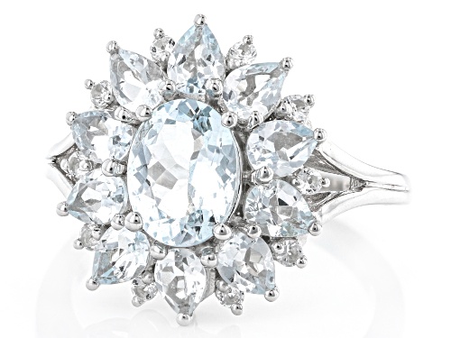 2.16ctw Aquamarine With 0.17ctw White Topaz Rhodium Over Sterling Silver Ring - Size 9