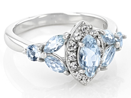 1.00ctw Mixed Shape Aquamarine With 0.20ctw Round White Zircon Rhodium Over Sterling Silver Ring - Size 9