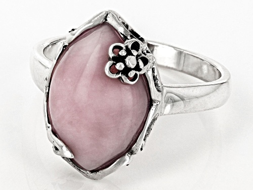 14x9.6mm Marquise Pink Opal Rhodium Over Sterling Silver Ring - Size 8