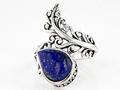 13x9mm Pear Cabochon Blue Lapis Lazuli Oxidized Sterling Silver Ring - Size 8