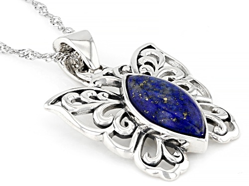 16x8mm Marquise Cabochon Lapis Lazuli Sterling Silver Pendant With Chain