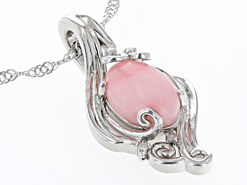 12x8mm Pink Opal With 0.03ctw White Diamond Accent Rhodium Over Sterling Silver Pendant With Chain